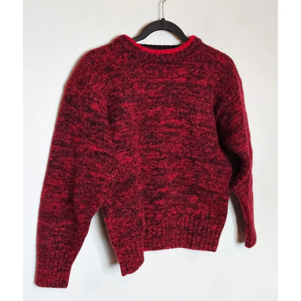 Boston Traders Vintage Pure Wool Knit Sweater Large Red‎ Black Crewneck Winter